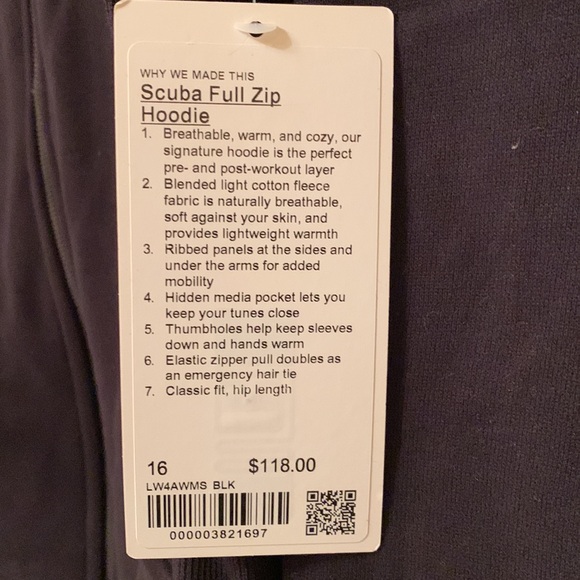 Lululemon full zip scuba hoodie black size 16 - Picture 3 of 7